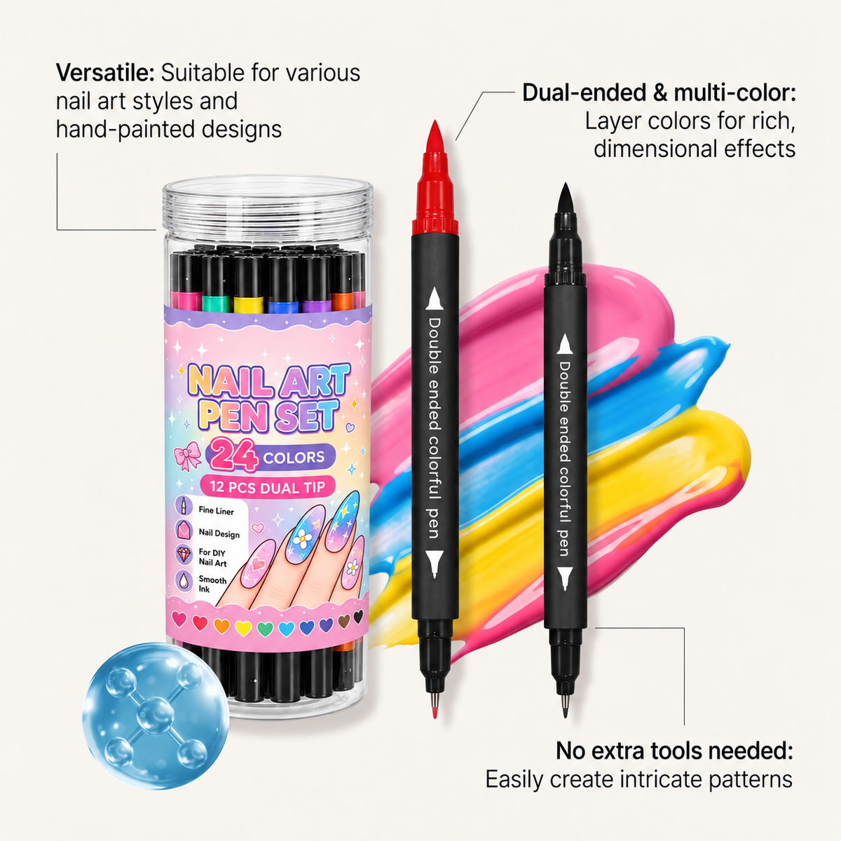 🌸Last Day Buy 2 Get 1 Free🌈24 Colors Dual Ended Nail Art Pens Set
